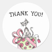 Sticker Rond Merci de chat rose d'anniversaire (Devant)