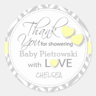 Sticker Rond Merci de Chevron jaune et gris