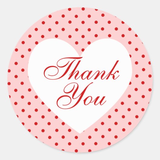 Sticker Rond Merci de coeur à pois rouge et rose (Devant)