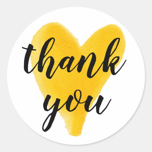 Sticker Rond Merci de coeur aquarelle main lettrage jaune (Devant)