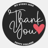 Sticker Rond Merci de coeur rouge noir et blanc moderne (Devant)