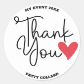 Sticker Rond Merci de coeur rouge noir et blanc moderne (Devant)