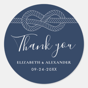 Sticker Rond Merci de corde nautique Mariage bleu marine