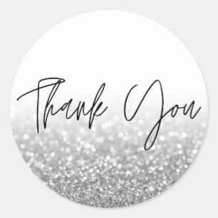 Sticker Rond Merci de couleurs Parties scintillant argent