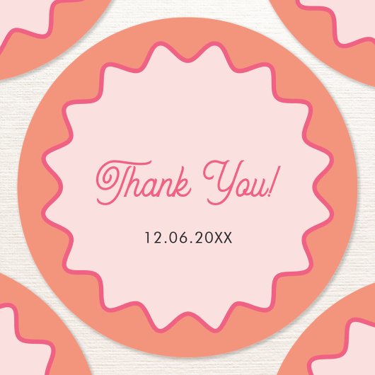 Sticker Rond Merci de courbe rose rétro