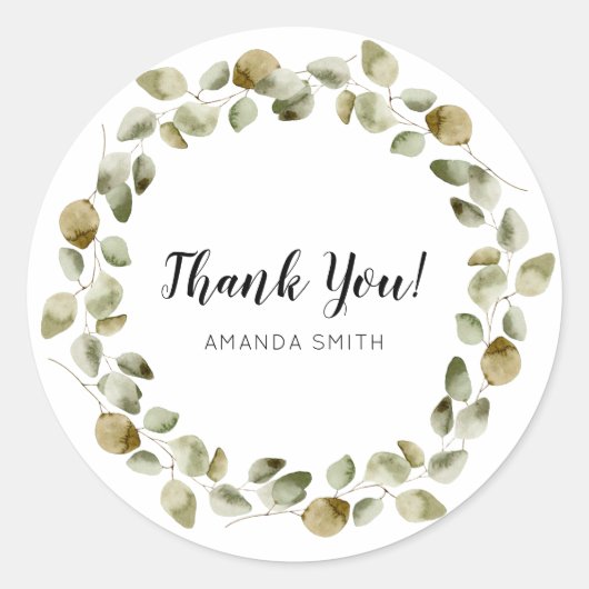 Sticker Rond Merci de couronne d'eucalyptus (Devant)