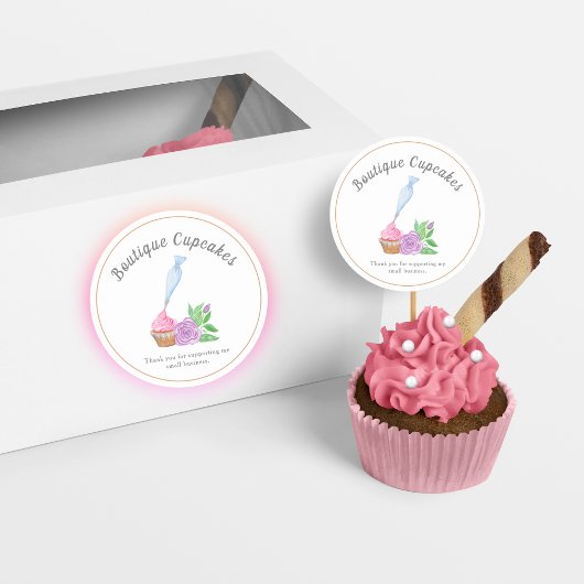 Sticker Rond Merci De Cupcake De Frosting Aquarelle