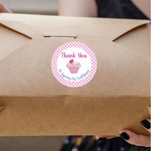 Sticker rond Merci de Cupcake rose