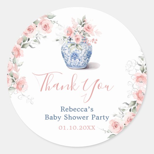 Sticker Rond Merci de  de Baby shower de bocal rose (Devant)