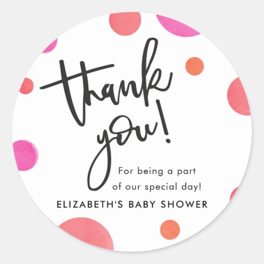 Sticker Rond Merci de de Baby shower Polka moderne (Devant)