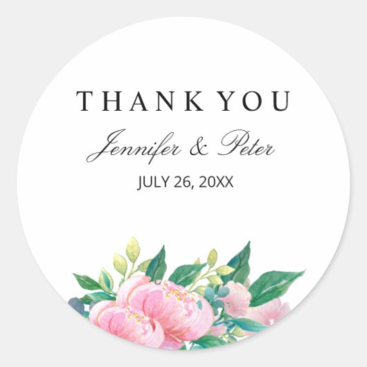 STICKER ROND MERCI DE DÉCOUPAGE FLORAL DE COULEUR D'EAU CUITE (Devant)