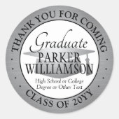 Sticker Rond Merci de diplôme brossé gris noir et blanc (Devant)