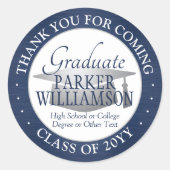 Sticker Rond Merci de diplôme Brossé Marine Bleu et Blanc (Devant)