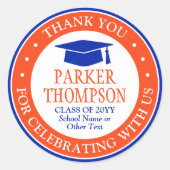 Sticker Rond Merci de diplôme élégant moderne Orange & Bleu (Devant)