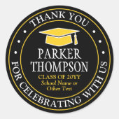 Sticker Rond Merci de diplôme Élégant Noir Or Jaune (Devant)