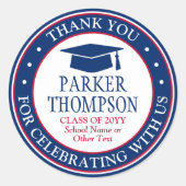 Sticker Rond Merci de diplôme Elégant Rouge Blanc et Bleu (Devant)