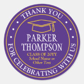 Sticker Rond Merci de diplôme Élégant violet or jaune (Devant)
