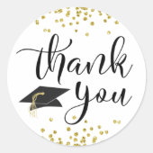Sticker Rond Merci de diplôme Script Black Gold Confetti (Devant)