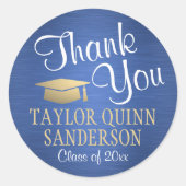 Sticker Rond Merci de diplôme Script brossé Bleu et or (Devant)
