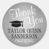 Sticker Rond Merci de diplôme Script brossé gris argent (Devant)