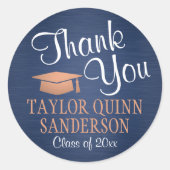 Sticker Rond Merci de diplôme Script Brossé Marine & Cuivre (Devant)