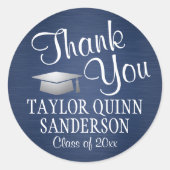 Sticker Rond Merci de diplôme Script Brossé Marine et blanc (Devant)