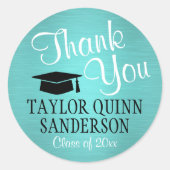 Sticker Rond Merci de diplôme Script Chic brossé Turquoise bleu (Devant)