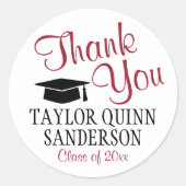 Sticker Rond Merci de diplôme Script moderne rouge noir blanc (Devant)