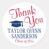 Sticker Rond Merci de diplôme Script rouge blanc et bleu (Devant)