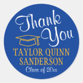 Sticker Rond Merci de diplôme Script Royal Blue Gold Jaune (Devant)