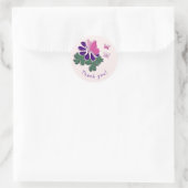 Sticker Rond Merci de doodle rose papillon pourpre en fleur ! (Sac)
