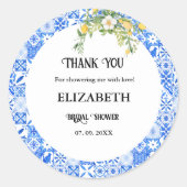 Sticker Rond Merci de douche nuptiale en carreaux bleus Lemon (Devant)