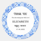 Sticker Rond Merci de douche nuptiale en carreaux bleus Lemon (Devant)