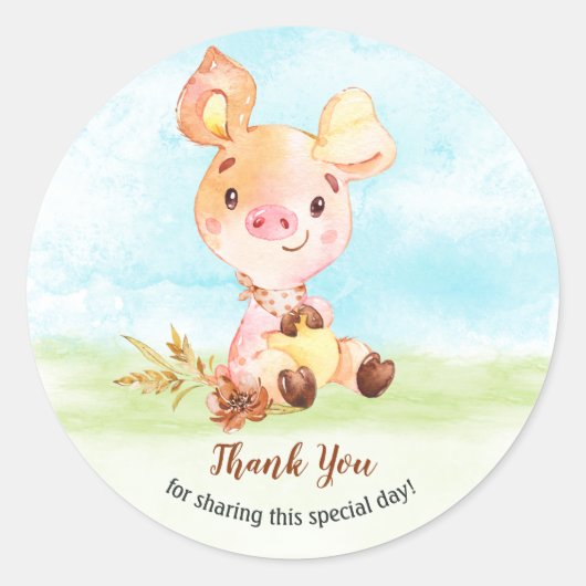 Sticker Rond Merci de ferme de Baby shower d'aquarelle (Devant)