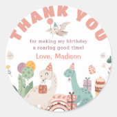 Sticker Rond Merci de fête d'anniversaire de Dinosaur (Devant)