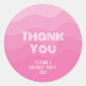 Sticker Rond Merci de fête d'anniversaire de fille rose (Devant)