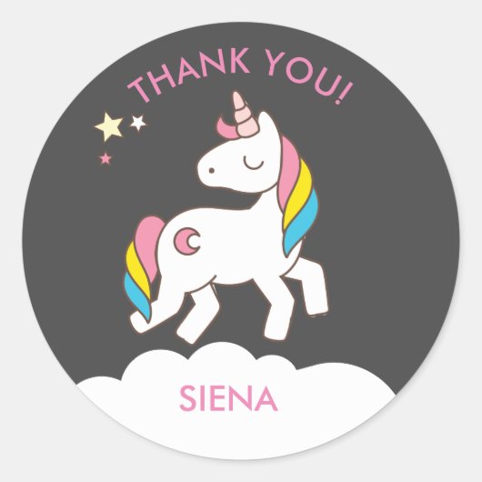 Sticker Rond Merci de fête d'anniversaire de la Unicorne (Devant)