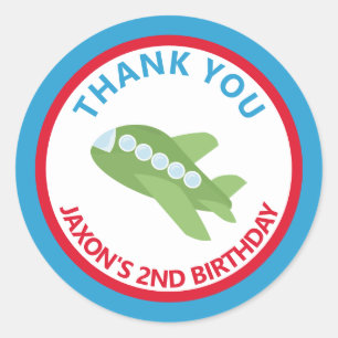Sticker Rond Merci de fête d'anniversaire de l'avion Favor