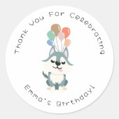 Sticker Rond Merci de fête d'anniversaire Husky (Devant)