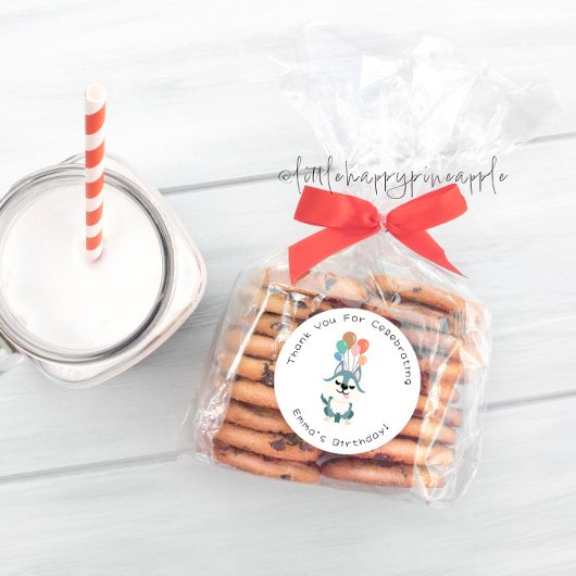 Sticker Rond Merci de fête d'anniversaire Husky