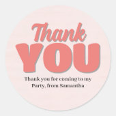 Sticker Rond Merci de fête de fille rose (Devant)