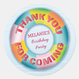 Sticker Rond Merci de fête de la piscine d'anniversaire Favoris