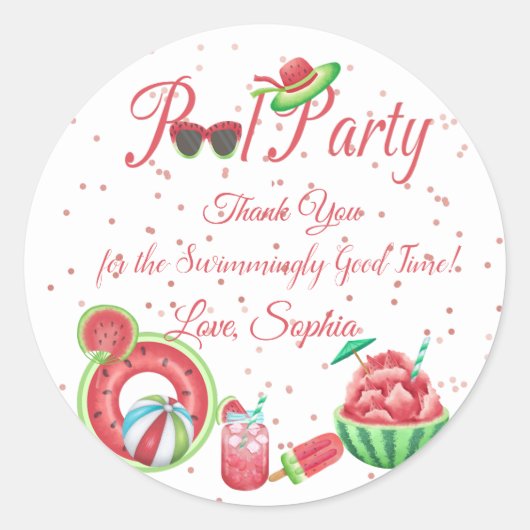 Sticker Rond Merci de fête de la Piscine de pastèque (Devant)