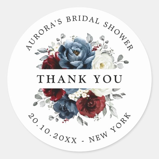 Sticker Rond Merci de Fête des mariées blanc bleu ardoise (Devant)