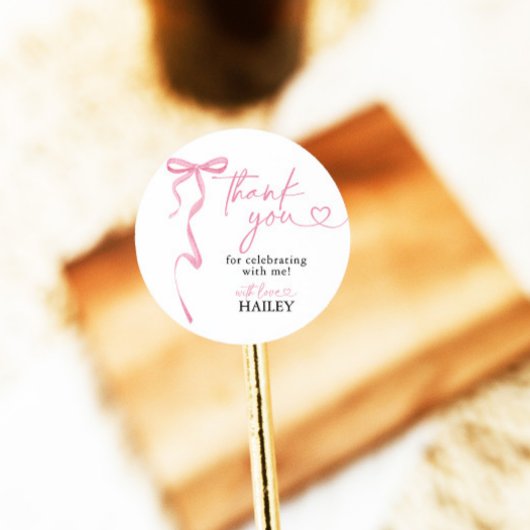 Sticker Rond Merci de Fête des mariées Bow rose, Favoriser les 