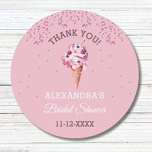 Sticker Rond Merci de Fête des mariées de crème glacée rose Pas