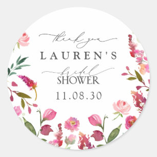 Sticker Rond Merci de Fête des mariées de fleurs d'aquarelle ro