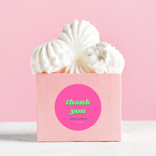 Sticker Rond Merci de Fête des mariées de Mariage rose et vert 