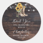 Sticker Rond Merci de Fête des mariées de tournesol rustique (Devant)