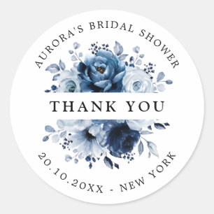 Sticker Rond Merci de Fête des mariées Dusty Blue Slate Navy